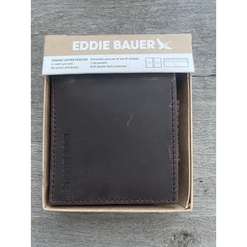 NEW Eddie Bauer Men’s Brown Leather Wallet RFID Blocking (see description)